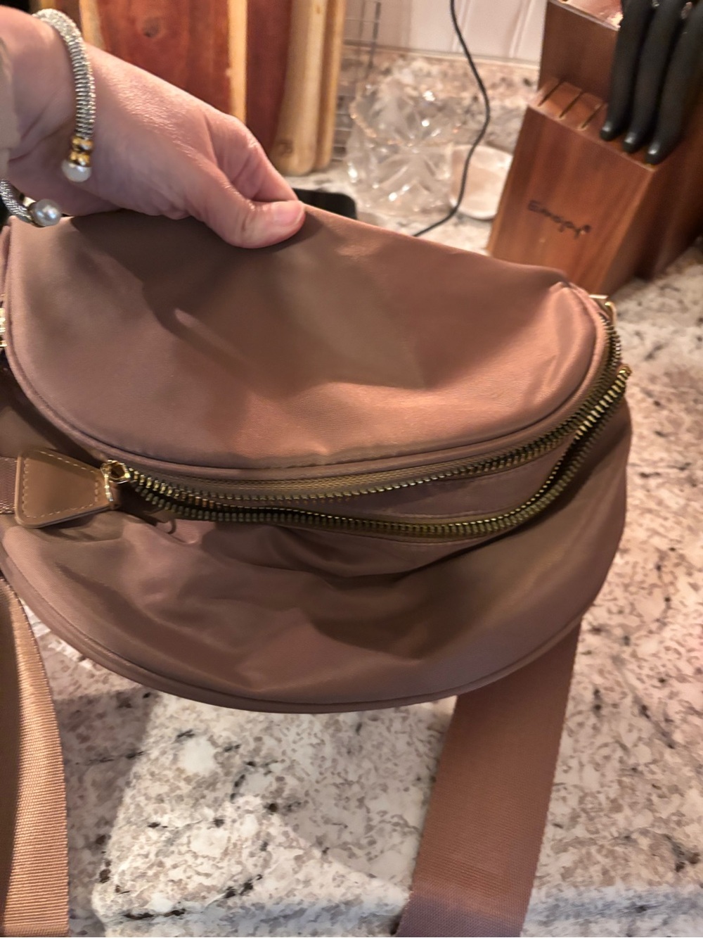 Women’s Brown Crossbody Bag with Gold Zippers - Picture 6 of 8